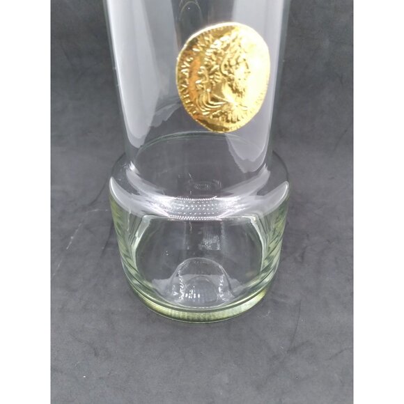 Mid-Century Modern Glass Cocktail Pitcher With Raised Antique Gold Finish Medall - Picture 9 of 12